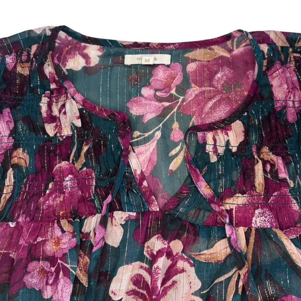 Maurices Women's Floral Print Long Sleeve Blouson Sleeve Blouse Size M - Picture 2 of 7